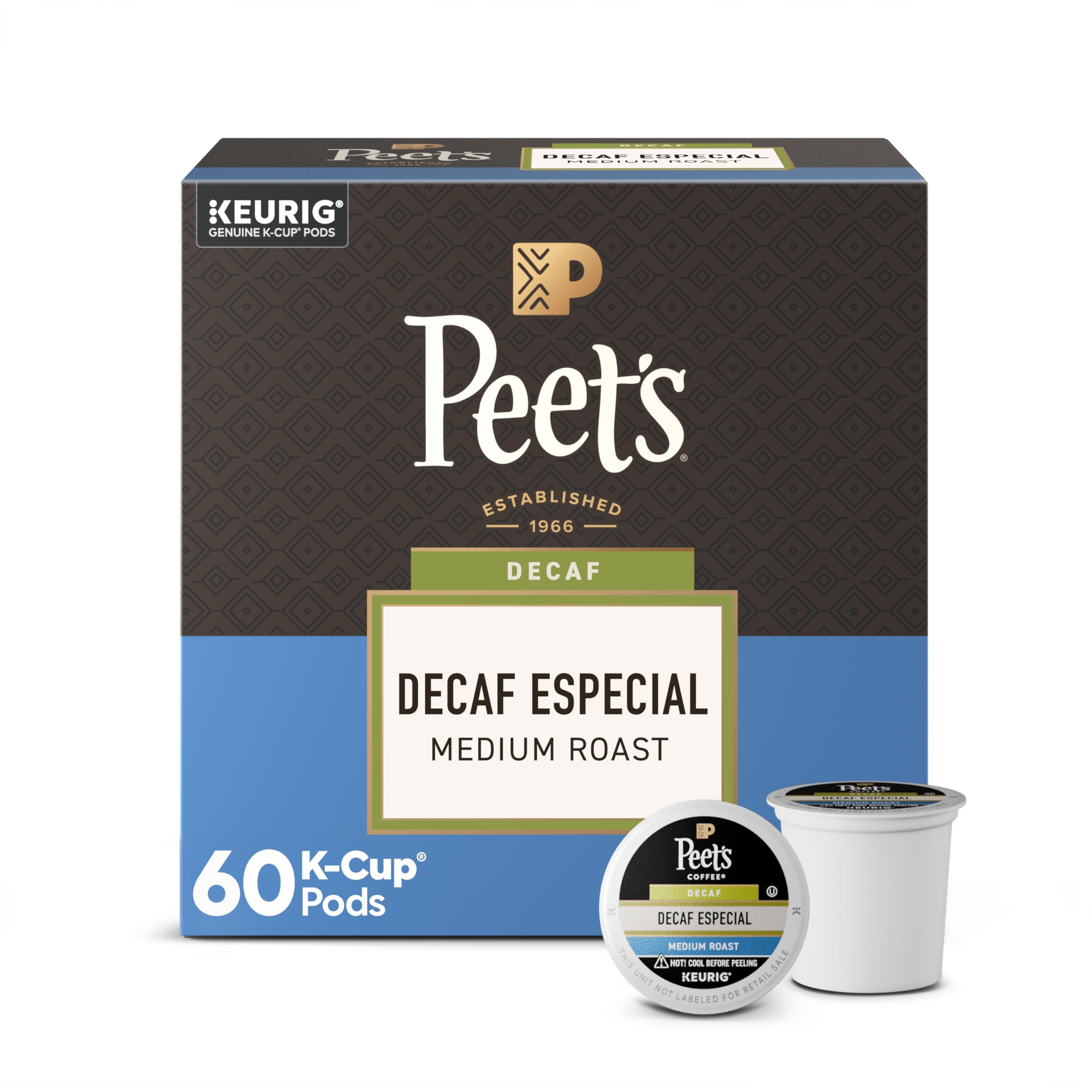 Peet's Coffee, Medium Roast Decaf Keurig K-Cup Pods, Decaffeinated Arabica Coffee - Decaf Especial 60 Count (6 Boxes of 10 K-Cup Pods)