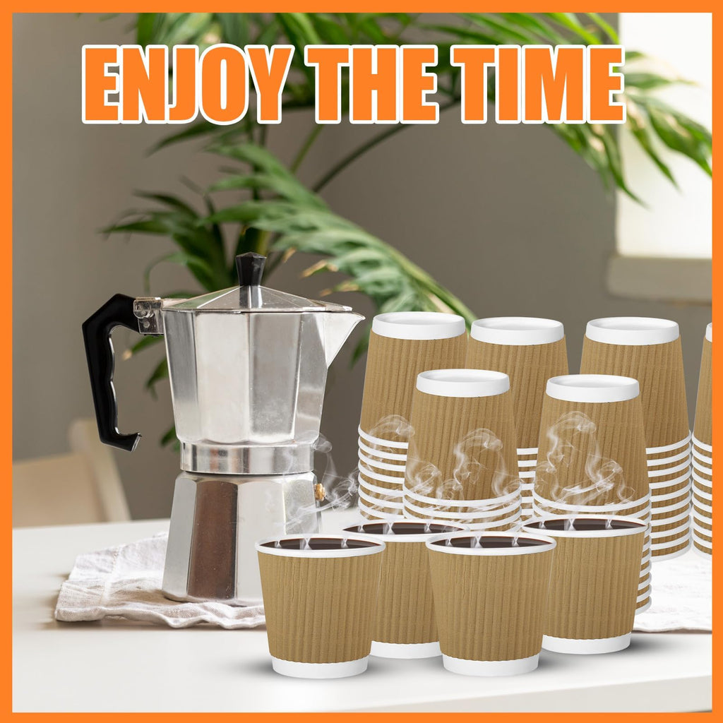 RXLWYUNLAE 120 Pack Paper Espresso Coffee Cups, 4 oz Disposable Coffee Cups,Corrugated Insulated Ripple Wall, Paper Ripple Cup for Coffee, Hot Chocolate and Hot Tea Drinks -Champagne