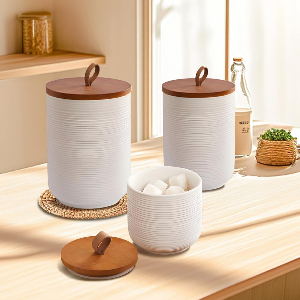 Food Storage Jar Strong Ceramic Canisters with Airtight Wooden Lid 9 oz