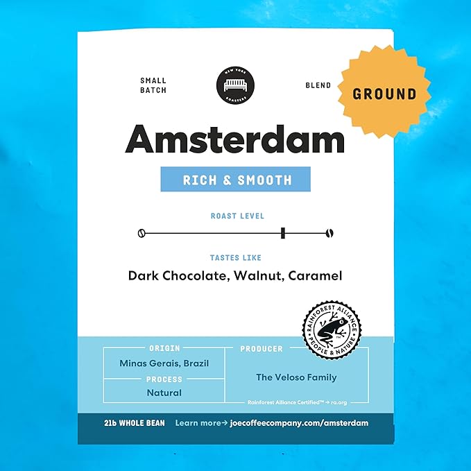 Joe Coffee Company, Amsterdam, Medium Roast, Ground Coffee, 2 lb Bag, Small-Batch Specialty NYC Roaster