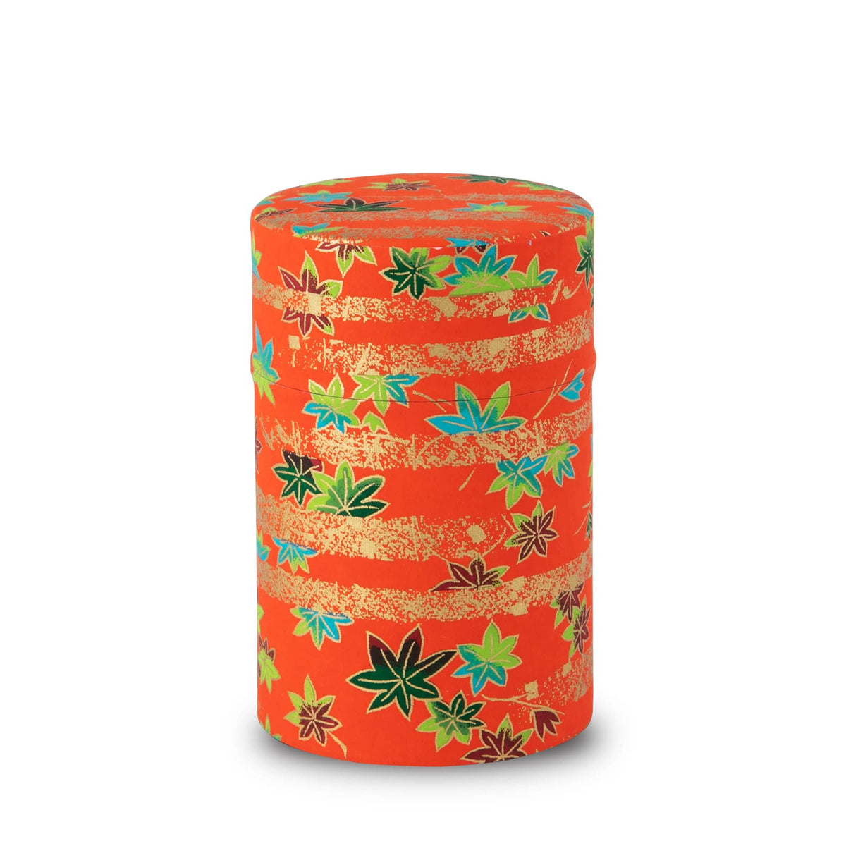 NOREN Japanese Tea Canister Tin (Yuzen Washi Paper - Autumn leaves/Purple), 7.06oz Size/Made in JAPAN