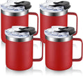 ALOUFEA 12oz Stainless Steel Insulated Coffee Mug with Handle, Double Wall Vacuum Tumbler Cup with Fliping Lid, Red, 4 Pack
