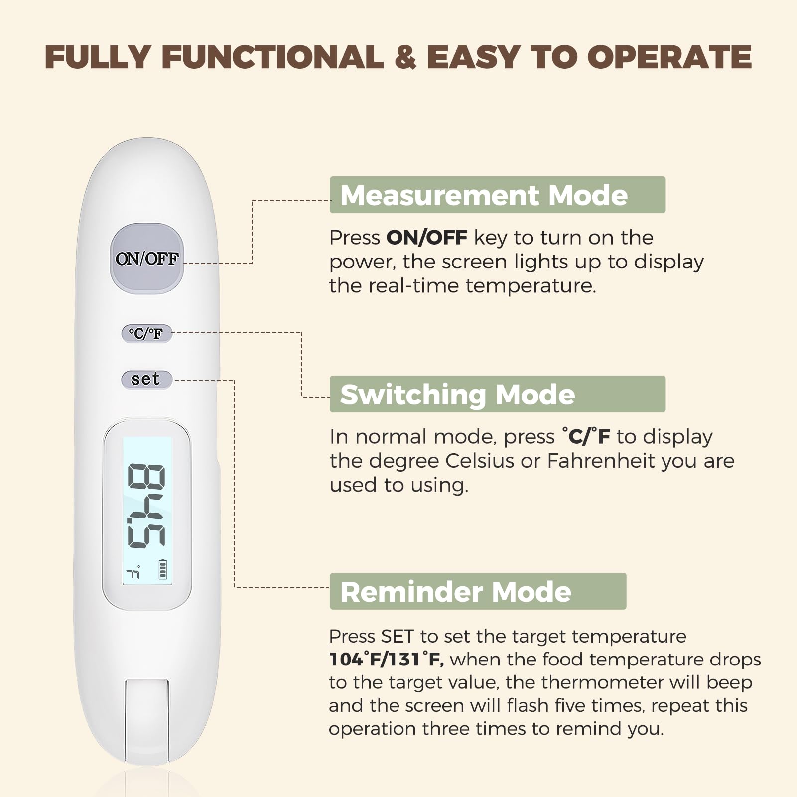 Meat Thermometer Digital,Instant Read Food Thermometer for Cooking Grilling Air Fryer Griddle Probe Kitchen Gadgets Essentials BBQ Grill Smoker Oil Fry Candy Turkey,White