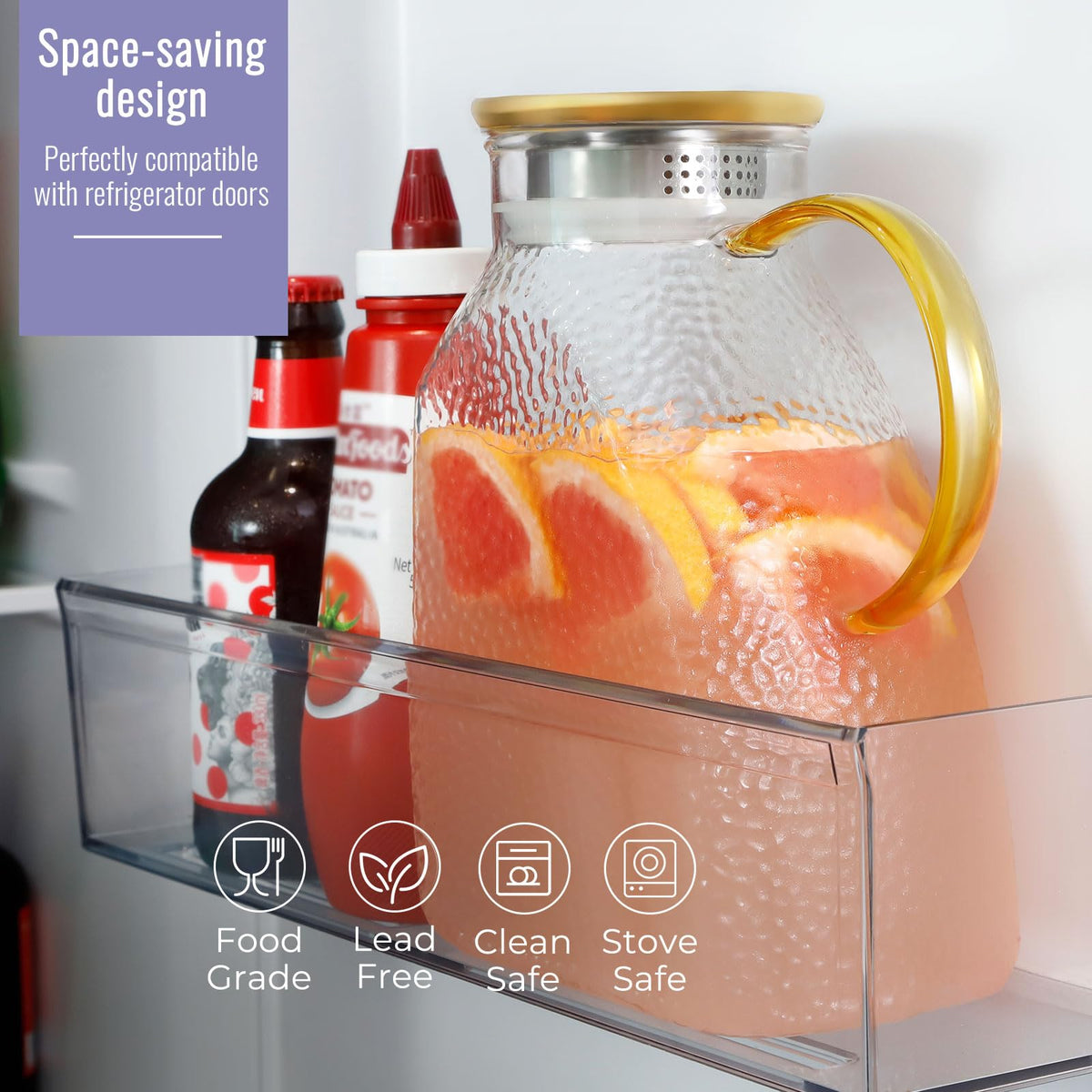 WARMSIMPLE 60 oz Glass Water Pitcher with Lid, Spout & Handle, BPA Free Jug