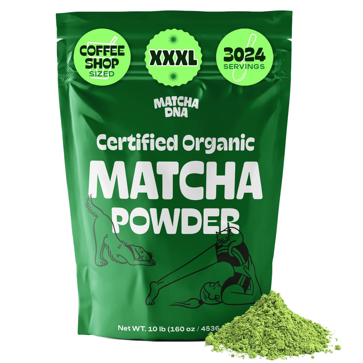 Matcha DNA Organic Matcha Powder - XXL 16oz TIN – Matcha Green Tea - USDA Organic Gluten-Free Vegan, Unsweetened No Additives - Everyday Green Macha Powder Tea for Lattes, Smoothies, Baking & Recipes