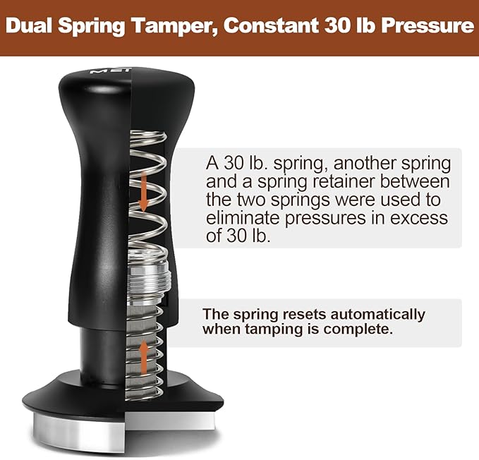 MEION Espresso Tamper 51mm Coffee Tamper, Calibrated Dual Spring Loaded Barista Tamper with Stainless Steel Base, Comes with aluminum storage pad (51MM, Black)