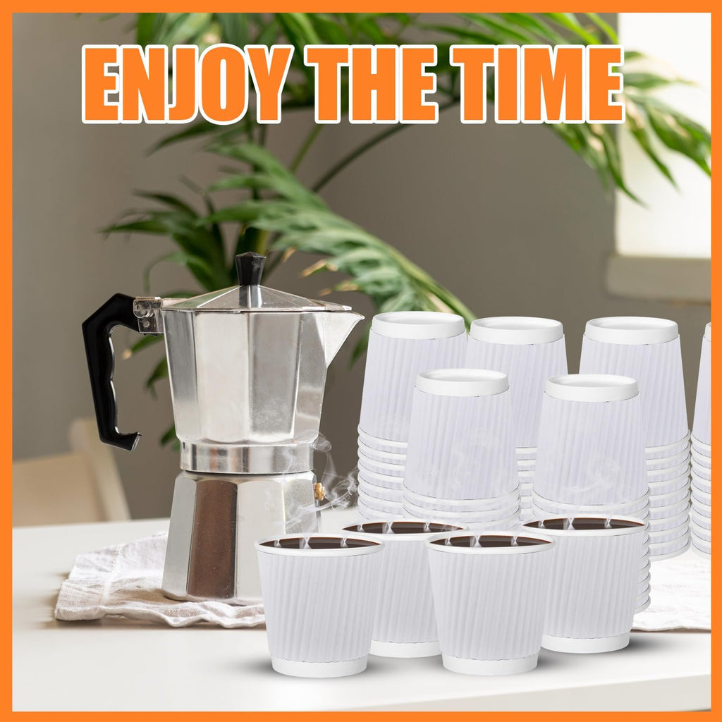RXLWYUNLAE 120 Pack Paper Espresso Coffee Cups, 4 oz Disposable Coffee Cups,Corrugated Insulated Ripple Wall, Paper Ripple Cup for Coffee, Hot Chocolate and Hot Tea Drinks -White