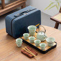 Travel tea set,Portable ceramic tea set,Chinese tea set,Tea sets for adults,Tea pot sets,Portable Travel Bag,Home,Gifting,Outdoor and Office,茶具 (Light green)
