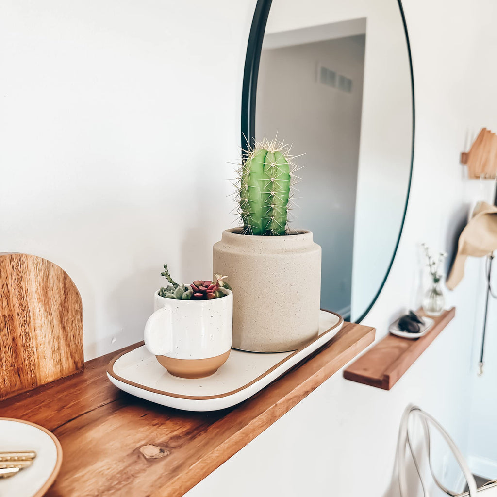 Mora Ceramic Decorative Tray - Rectangle 10in Dish for Jewelry, Soap Dispenser, Perfume, Makeup, Accessories, Candle, in the Bathroom Vanity, Bedside, or Kitchen Counter. Cute Organizers - White