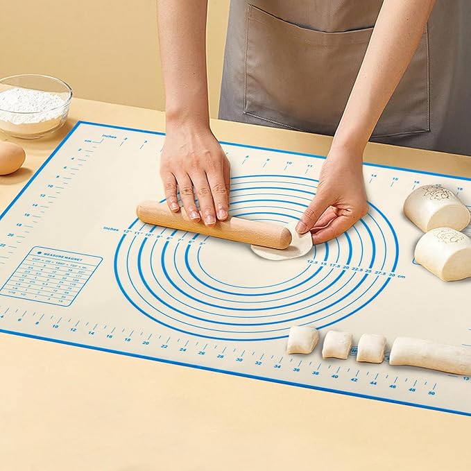 Baking Mats Silicone Kitchen Counter Dough Rolling Mat,Anti-slip Silicone Dough Mat with Measurement,24 x 16 Inches (Blue)
