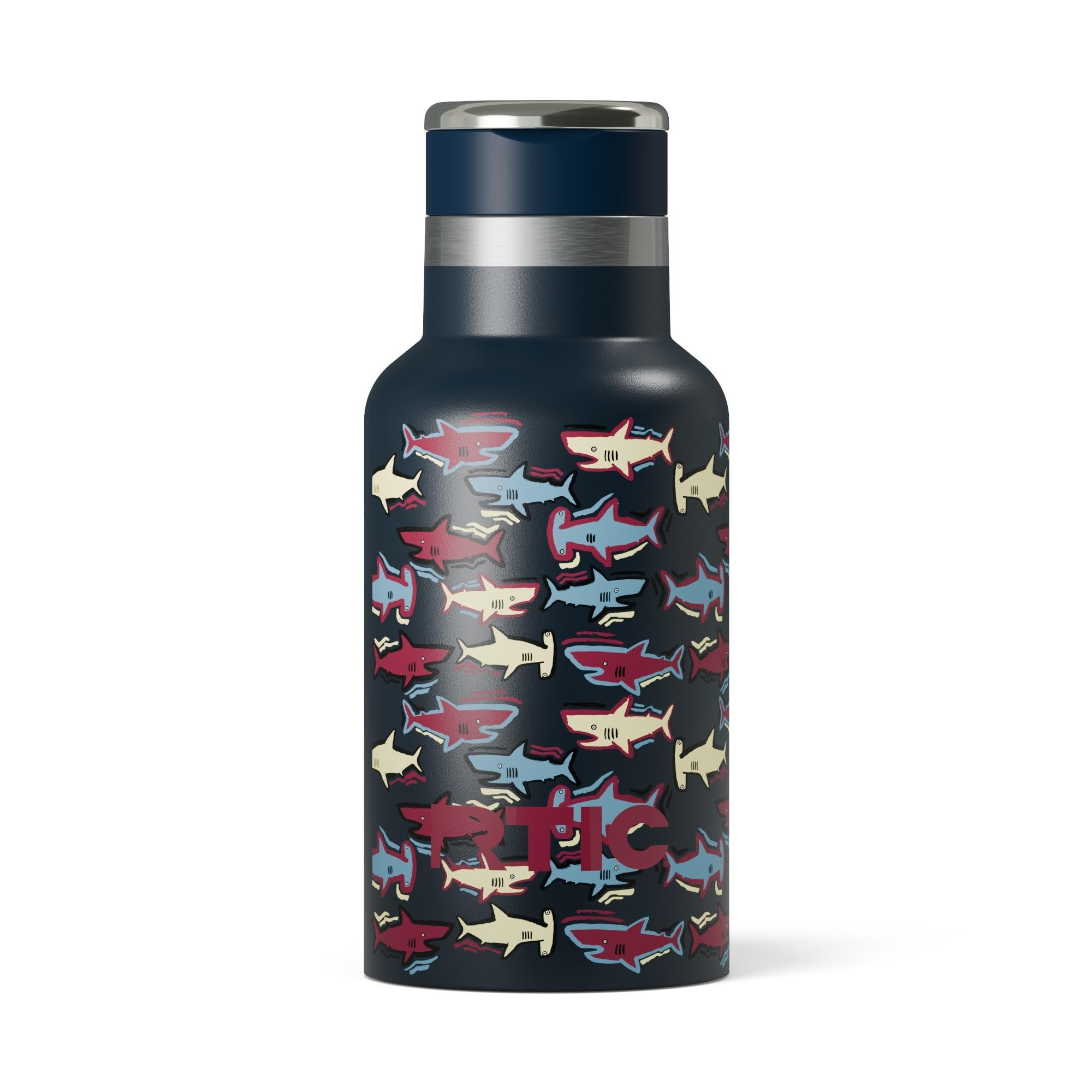 RTIC Little Journey Water Bottle with Straw, Ceramic Lined, Navy Sharks