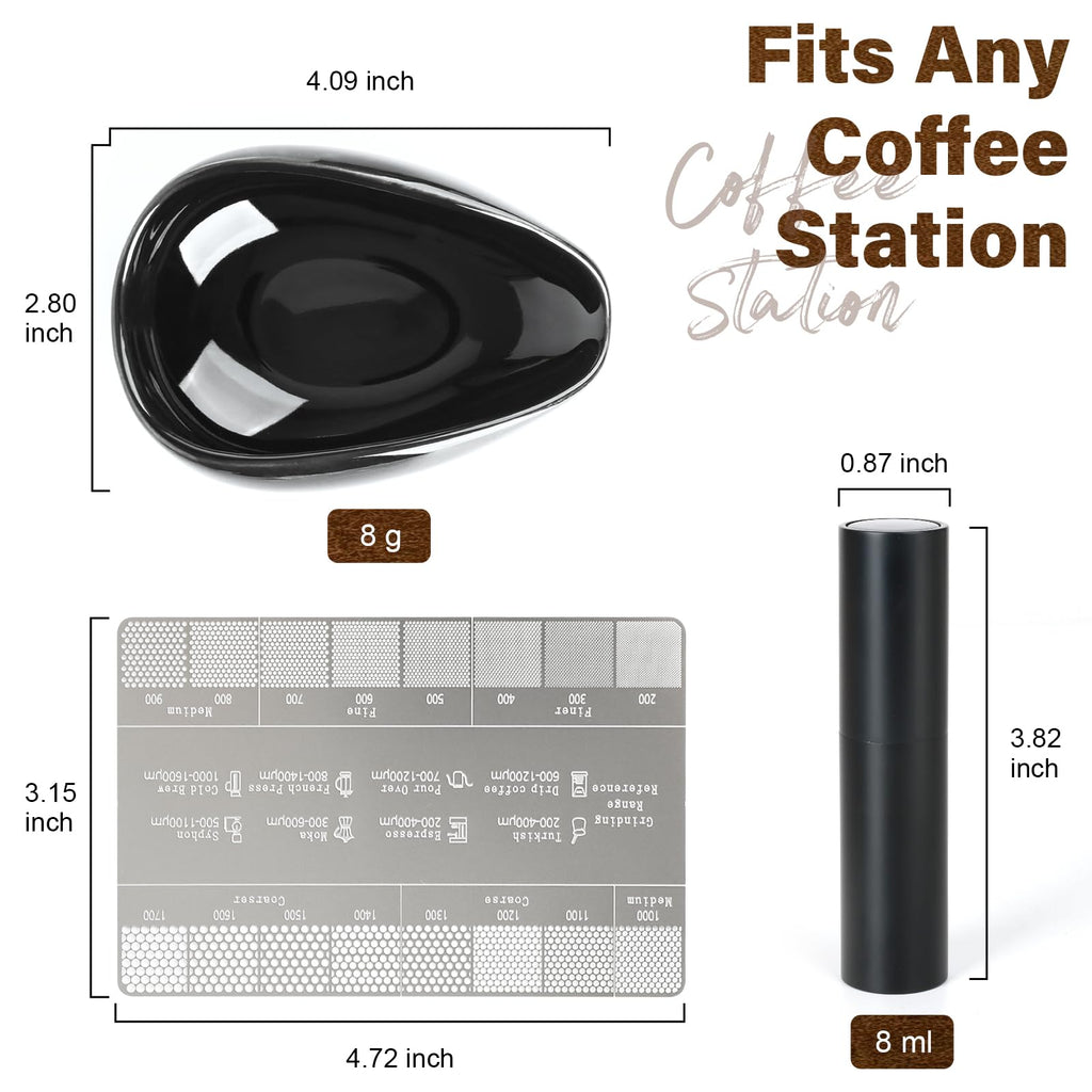 KitchenTour Ultimate Coffee Kit - Ceramic Coffee Bean Dosing Cup + Anti-Static Sprayer + Grind Size Ruler - 3-in-1 Pro Set: Measure, Spray, Validate