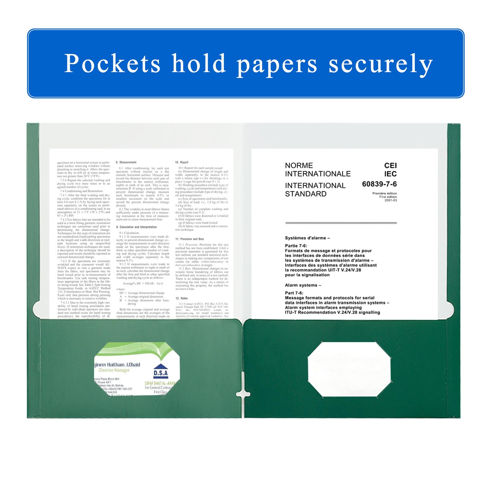 Zzrywuty File folders with Pockets,Green Two folders for documents,50 Pack Paper Folders with Card Slot,Letter Size,School Students,Business,Home and Office Workers