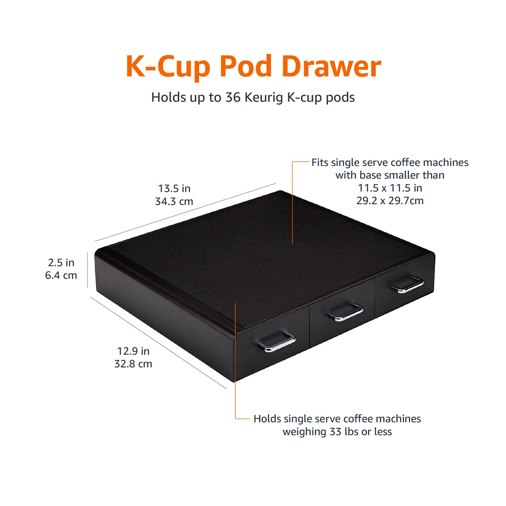 Amazon Basics K-Cup Compatible Coffee Pod Storage Drawer, 3 Easy-Open Drawers, 36 Pod Capacity, Black
