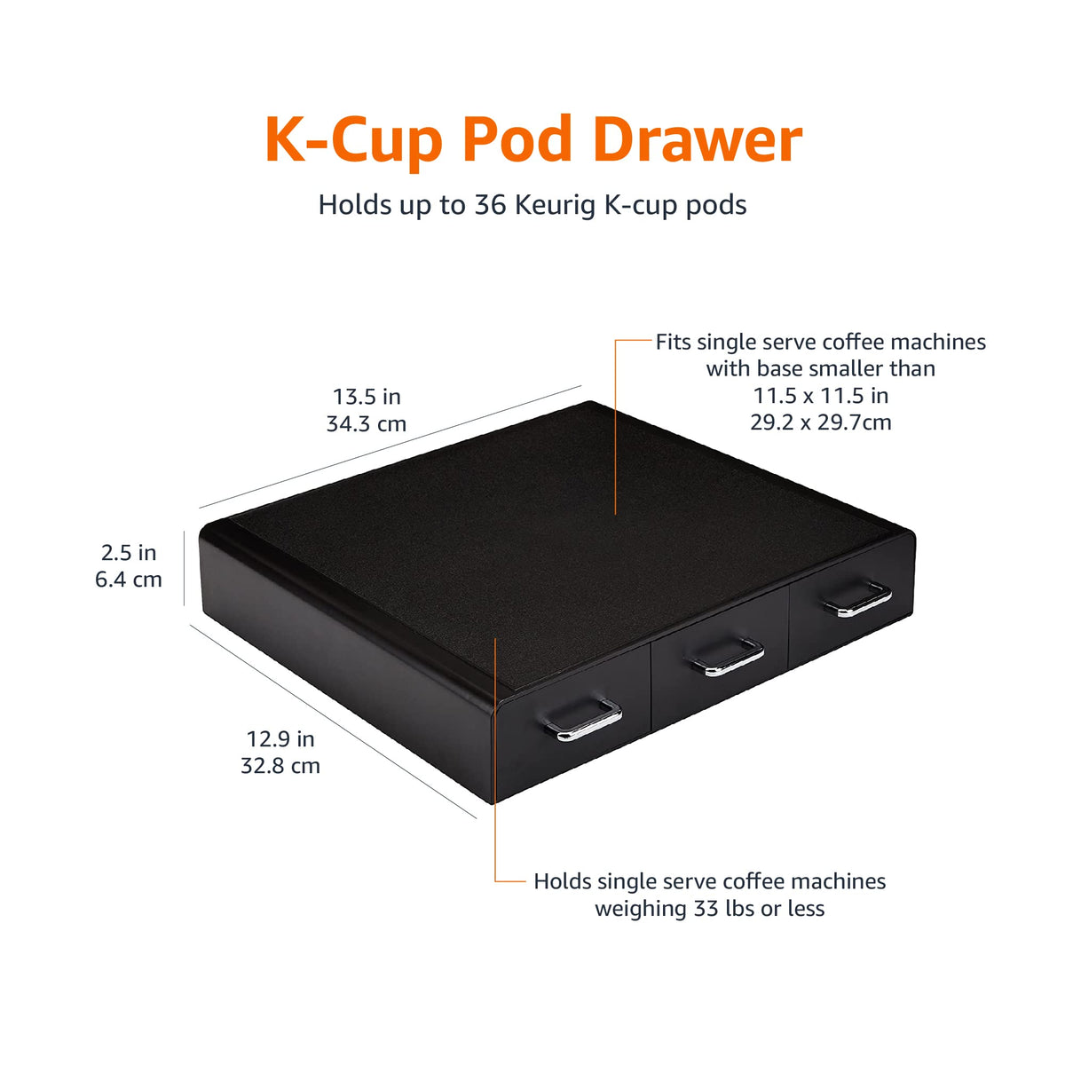 Amazon Basics K-Cup Compatible Coffee Pod Storage Drawer, 3 Easy-Open Drawers, 36 Pod Capacity, Black