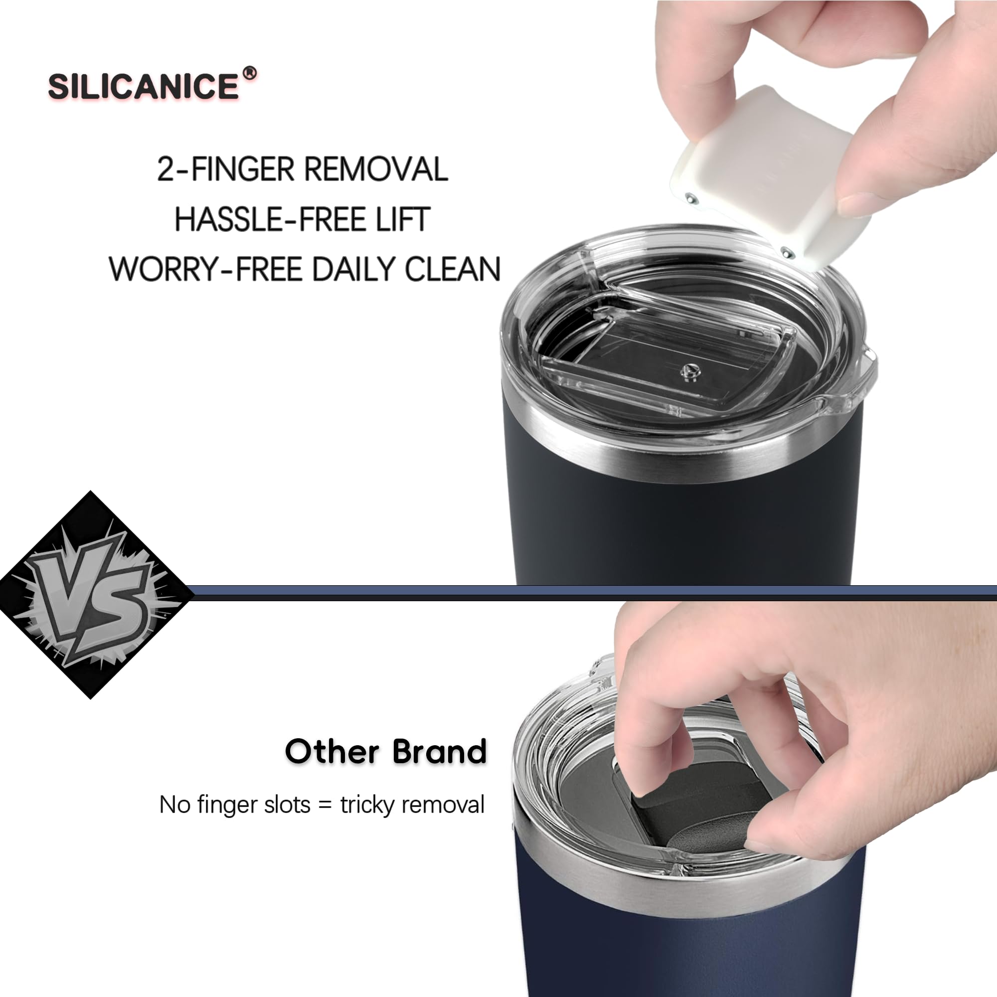 SILICANICE 14 / 24oz Insulated Coffee Mug With Handle, Break & Scratch Resistant lid With Detachable Slider, Stainless Steel Vacuum Insulation Tumbler, BPA Free - Thoughtful Gift