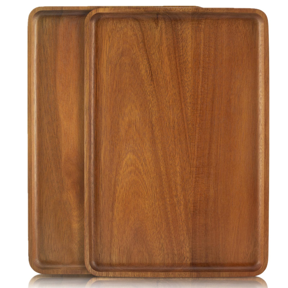 2 PCS Solid Acacia Wood Serving Trays 16 * 12 inch Rectangular Wooden Serving Platters Natural Wooden Boards for Bar Coffee Party