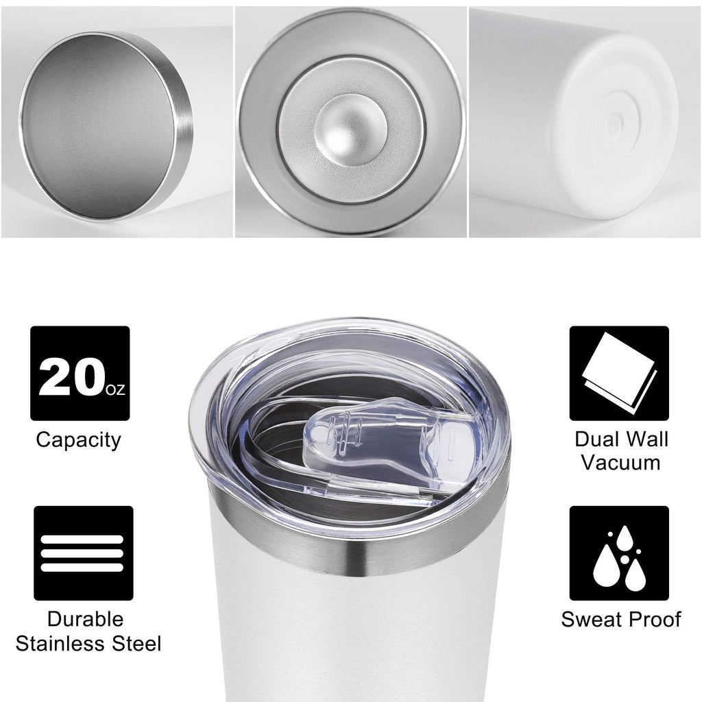 VEGOND Stainless Steel Skinny Tumbler, 20 oz Vacuum Insulated Tumbler with Lid and Straw, Double Wall Coffee Cup, Travel Mug for Cold Hot Drinks, White 1 Pack
