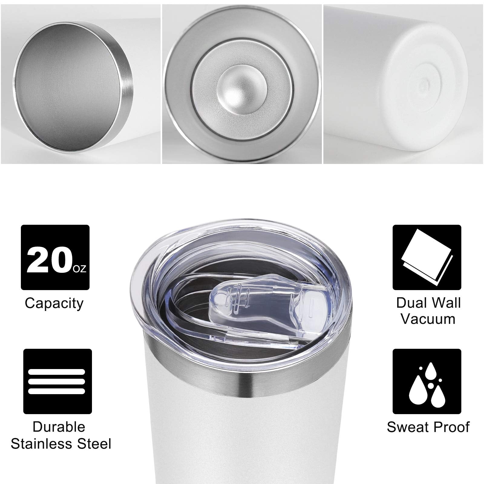 VEGOND Stainless Steel Skinny Tumbler, 20 oz Vacuum Insulated Tumbler with Lid and Straw, Double Wall Coffee Cup, Travel Mug for Cold Hot Drinks, White 1 Pack