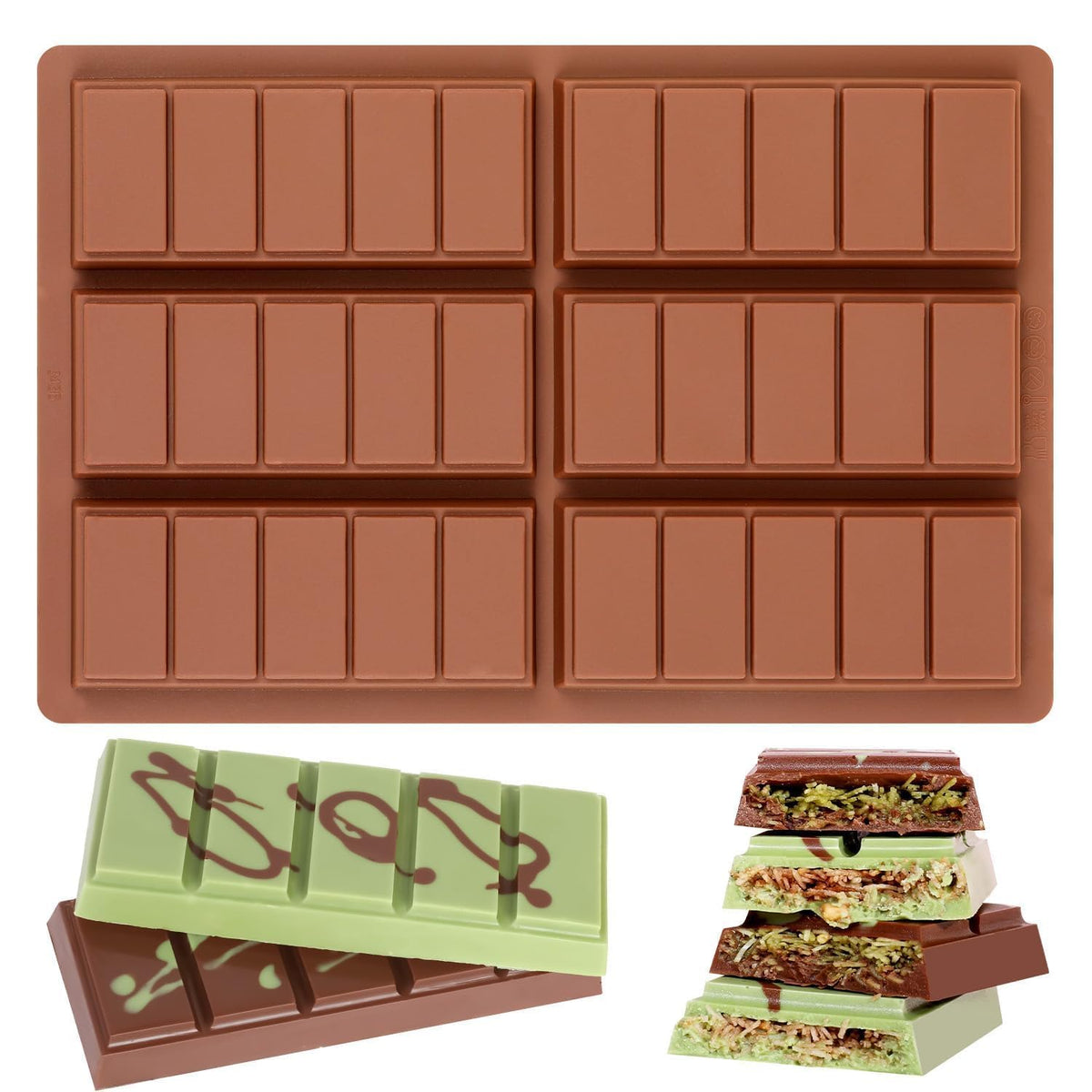 Fimary Chocolate Bar Mold, Non-Stick Dubai Chocolate Molds, Food Grade Silicone Deep Chocolate Bar Mold for Pistachio, Candy- Set of 3