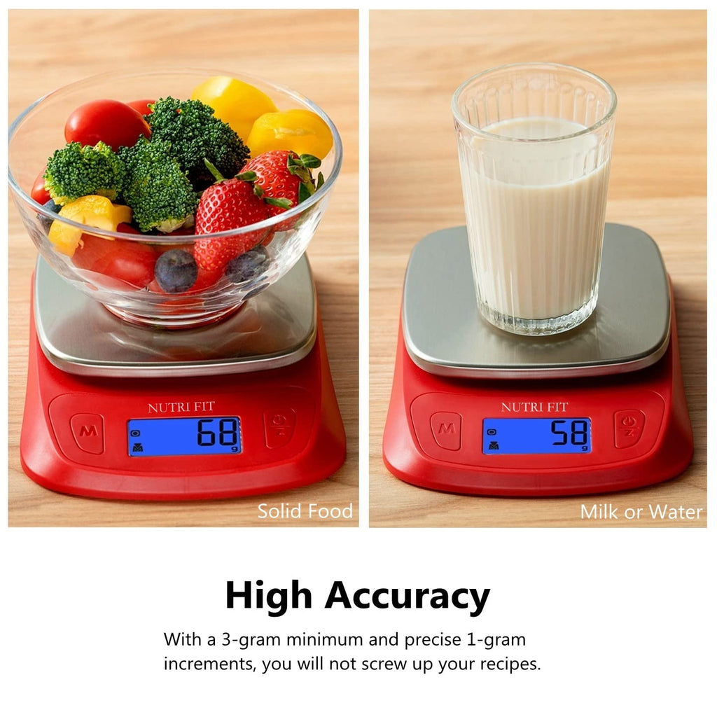 NUTRI FIT Ultra Slim Food Scale Digital Kitchen Scales Weight Grams Oz Red