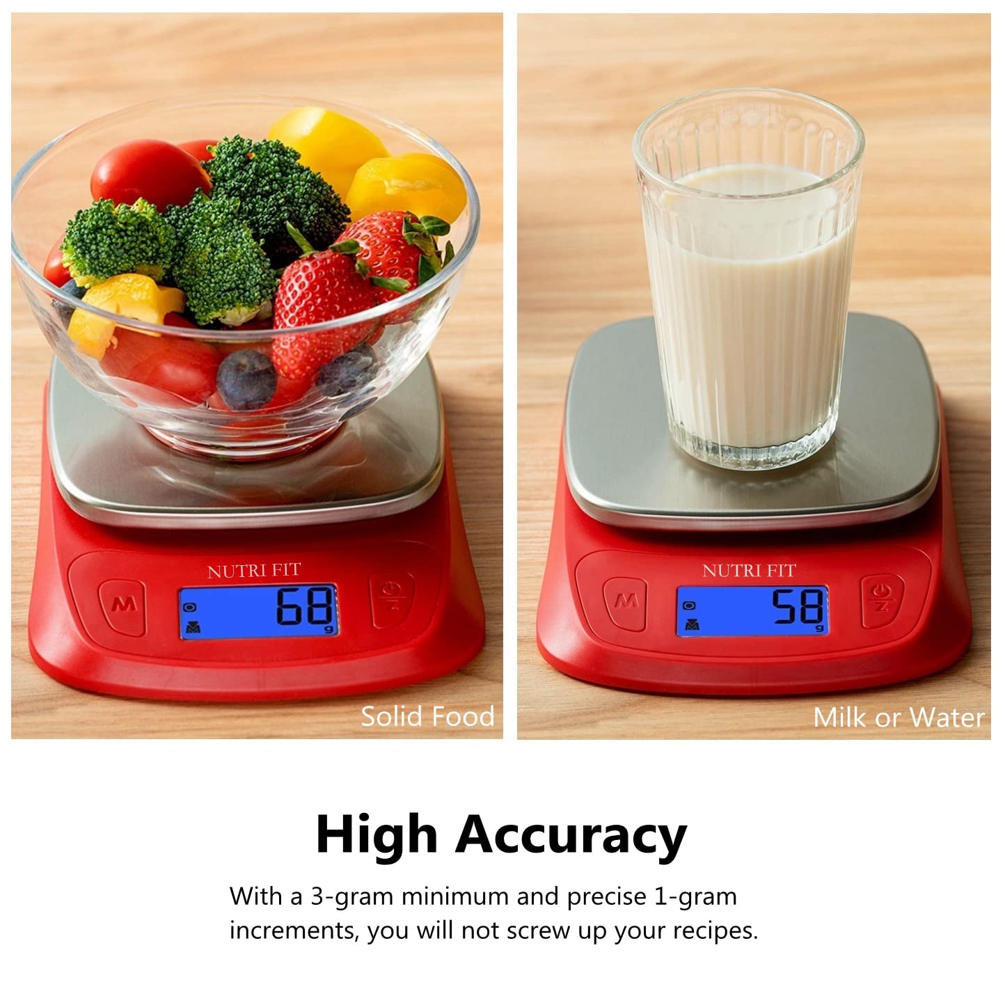 NUTRI FIT Ultra Slim Food Scale Digital Kitchen Scales Weight Grams Oz Red