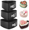 Springform Pan Set of 3 Heart Cake Pan, Heart Springform Pan with Removable Bottom, Springform Cake Pans Non-stick Bakeware for Cheesecakes, Pizza, and Quiches (7, 7.8, 8.6 inch)