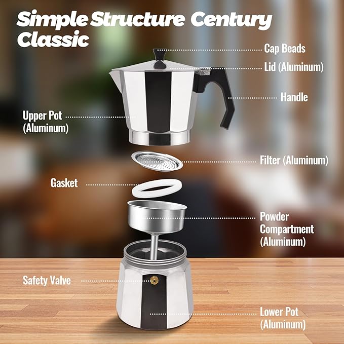 2 Cup Aluminum Moka Pot Classic Stovetop Espresso Coffee Maker 100ml 3.4oz Coffeemaker Percolator Mocha Pot Greca Coffee Maker Cafe Makers for Italian and Cuban Café Brewing Silver