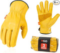 Vgo 3-Pairs Unlined Cow Grain Leather Work and Driver Gloves with Cow Split Leather Palm Patch (Size XXL, Gold,CA9590)
