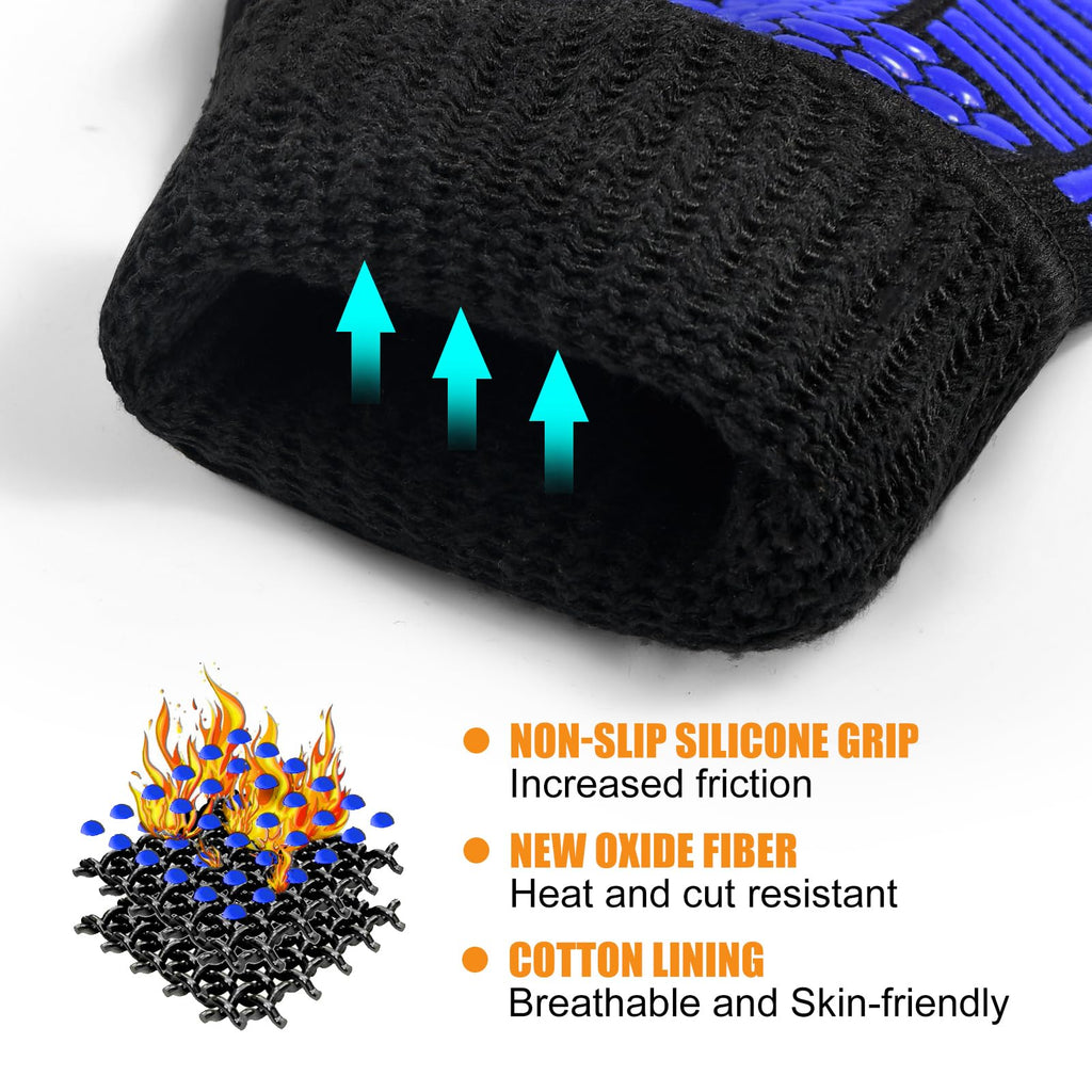 FITFIV BBQ Gloves, Oven Gloves, 1472°F Extreme Heat Resistant Barbecue Gloves, Silicone Non-Slip Oven Mitts, Kitchen for Cooking, Grilling, and Baking
