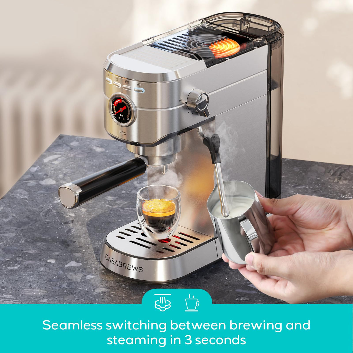 CASABREWS 5418 PRO Espresso Machine with Fast Heating System and Steam Wand