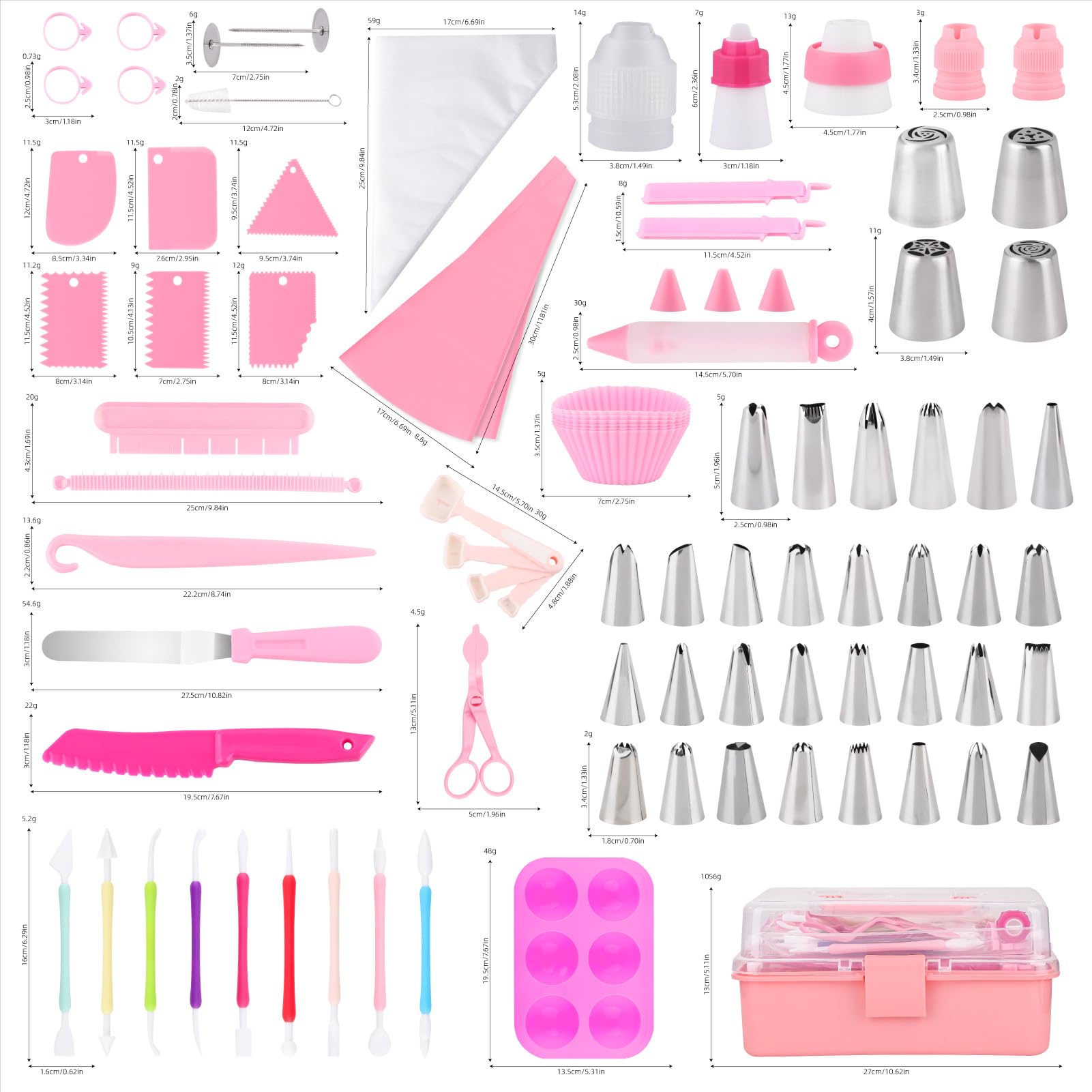Cake Decorating Kit: Decorating Supplies Tools Kit 138 PCS Baking Accessories Include Spiping Bags and Tips Set, Piping Tips Set, Spatulas, Cake Scraper, 50 Piping Bags for Beginners, Pink