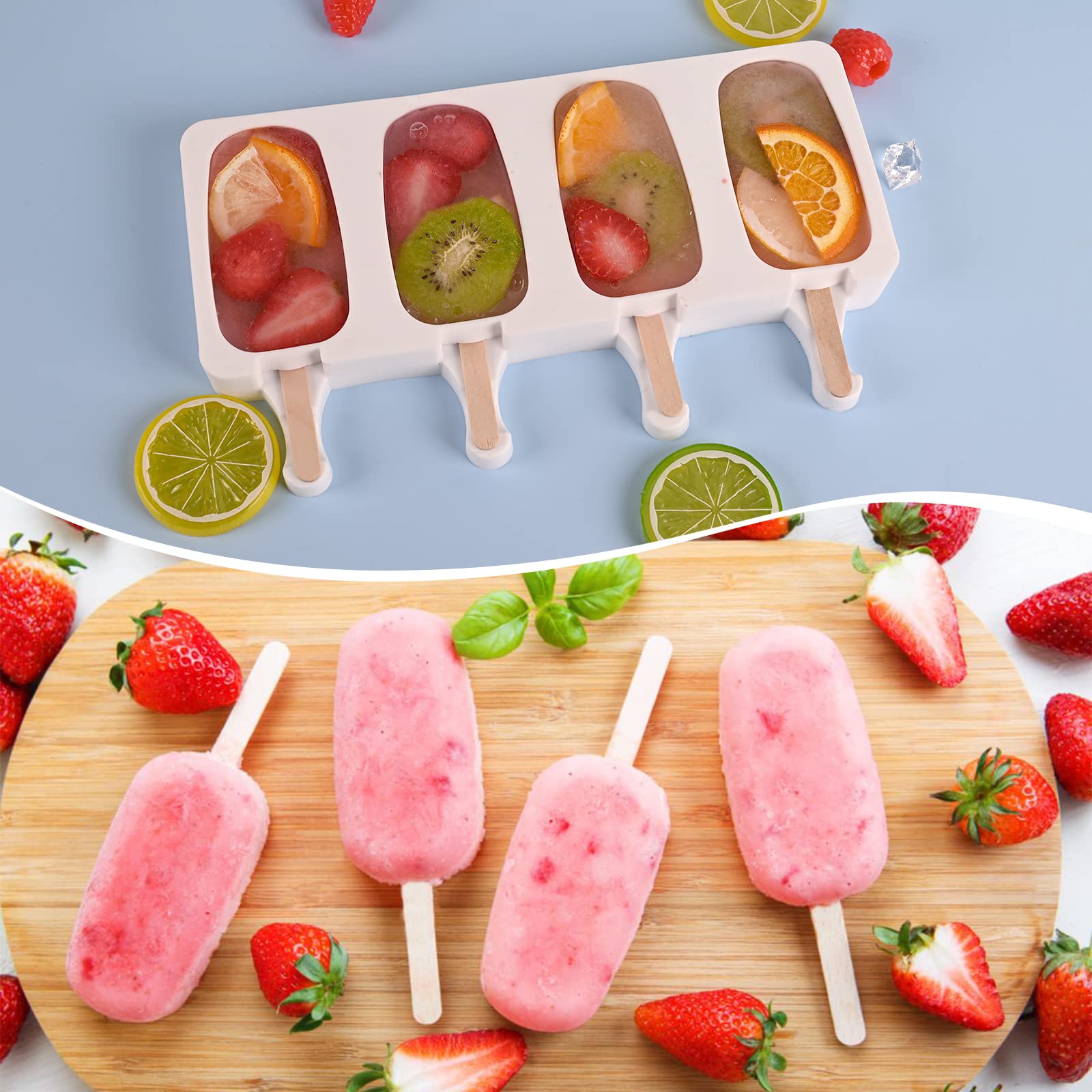 Sakolla Popsicle Silicone Mold with 50 Pcs Wooden Sticks
