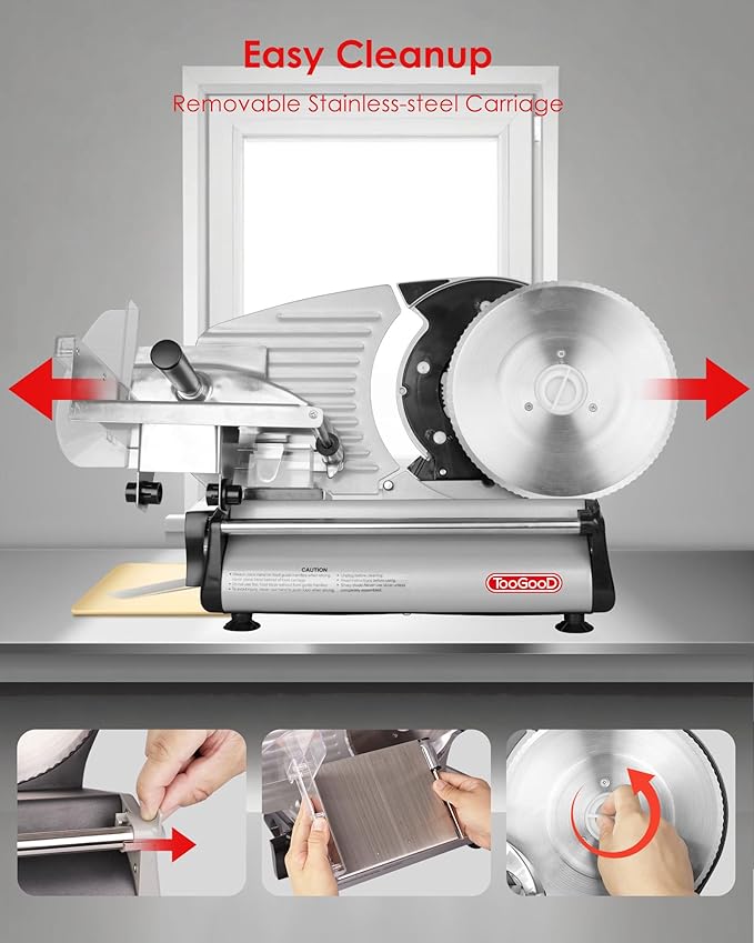 TOOGOOD 8.7" Meat Slicer, Electric Meat Slicer Machine with Removable Stainless Steel Blade, Deli Food Slicer for Home Use, Slicing Frozen Meat,Hard Cheese, Ham and Deli, Silver