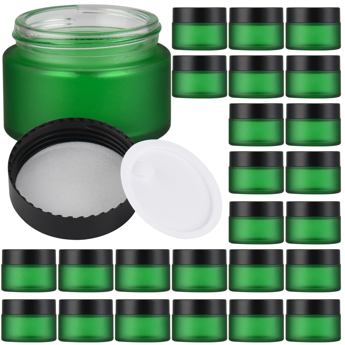 Glass Jars with Lids,Eco-Friendly Cosmetic Containers with Airtight Black Lids & Liners, Multi-Color Options for Cream, Lotion, Body Butter, DIY Skincare Travel Jars (Black, 1oz)