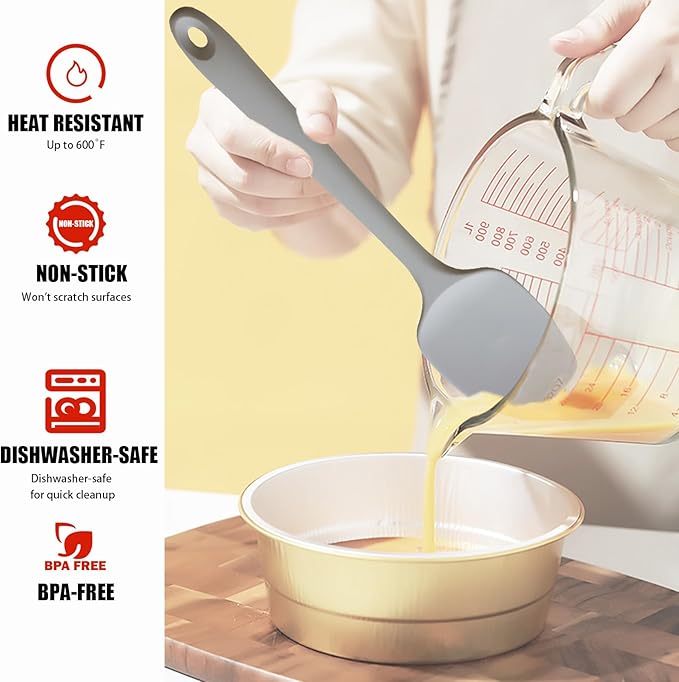 Silicone Spatula, 4-Pack Silicone Set,Heat Resistant for Non Stick,Food Grade Cookware with Stainless Steel for Mixing,Cooking,Baking,Flipping,Spreading,Lifting,Serving,BPA Free,Dishwasher Safe(Gray)