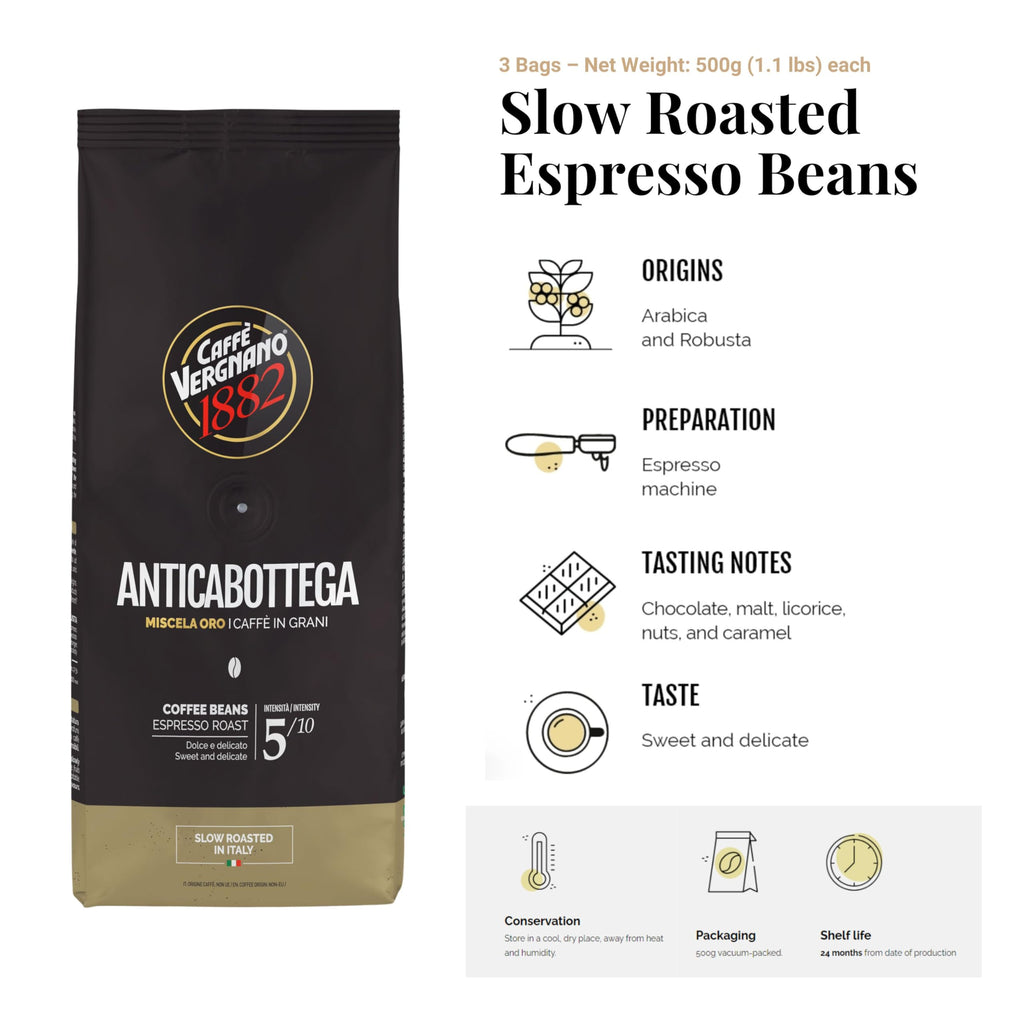 Caffe Vergnano Whole Bean Coffee, Espresso Beans, Antica Bottega