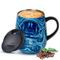 Ideus 16 oz Insulated Coffee Mug with Handle and Lid, Double Wall Stainless Steel Vacuum Thermal Coffee Mug, Travel Coffee Cup Thermal Cup for Home and Office, Blue Zebra