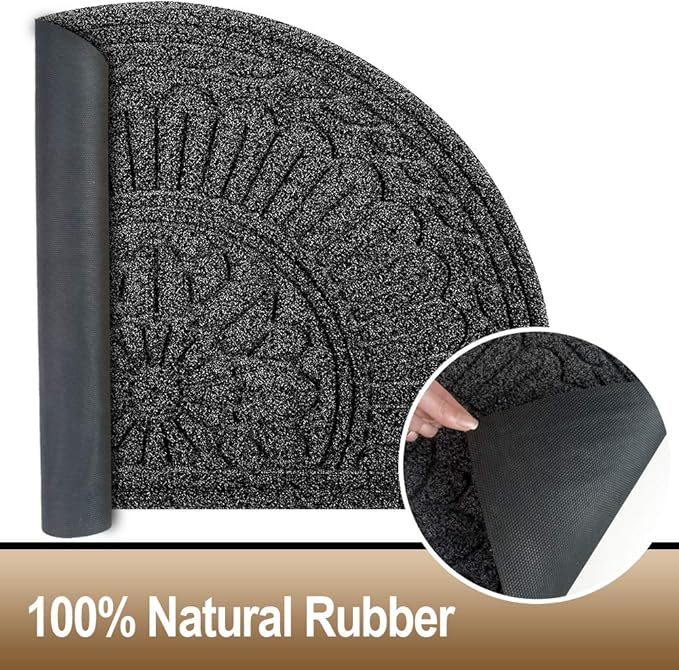 Mibao Door Mat Outdoor Indoor, 23.5" x 35.5", Half Round Door Mats, Non-Slip Front Door Mats Outdoor, Dirt Trapper Welcome Mats for Front Door, Back Door, Shoe Scraper, Black