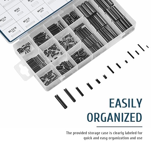 ZELCAN 400pc Roll Pin Set, M1.5 M2 M2.5 M3 M4 M5 M6 Slotted Metric Spring Pins in Various Lengths, Steel Split Expansion Pin Hardware Assortment Kit