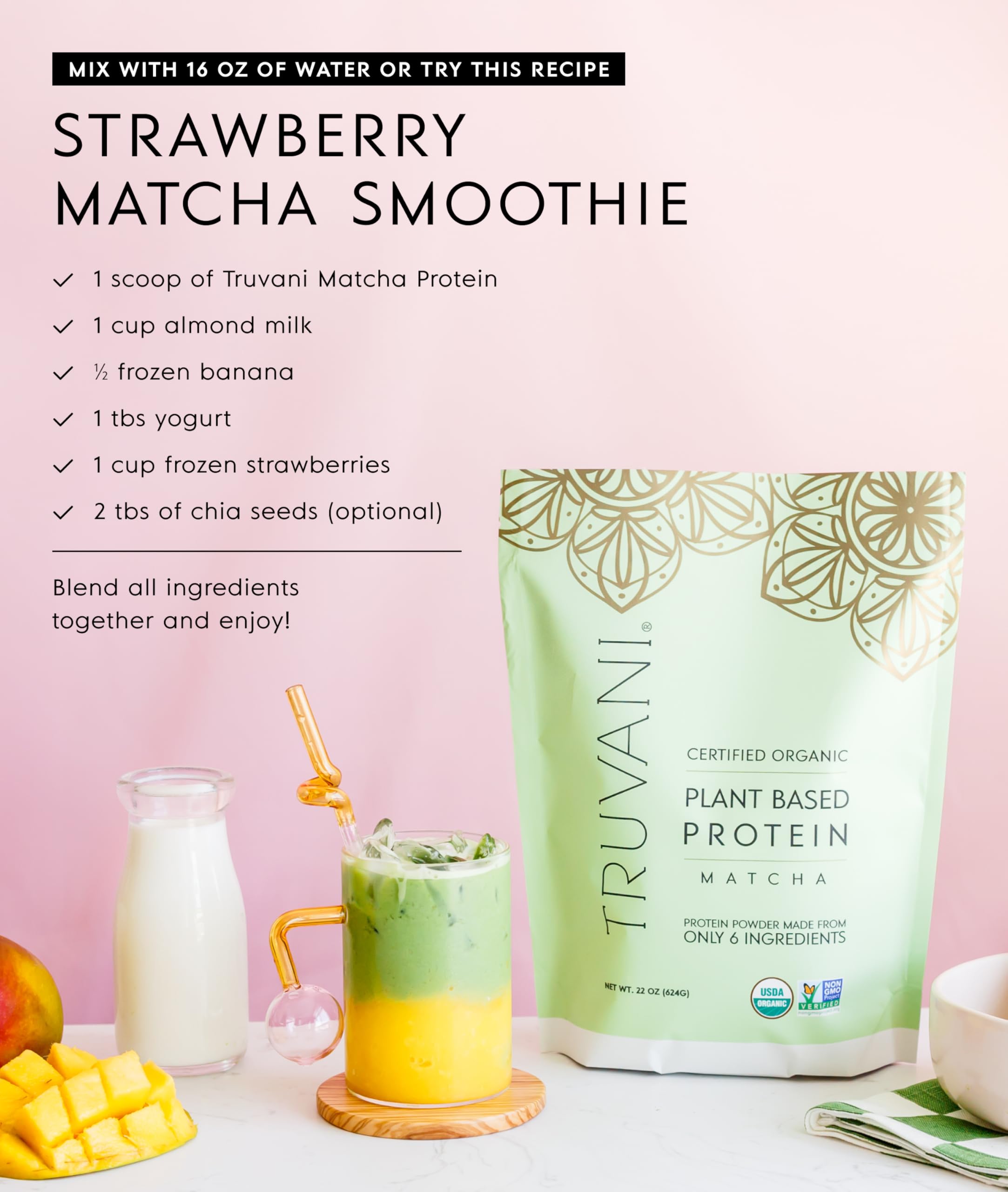 Truvani Organic Plant Based Protein Powder | Matcha | 1 Serving