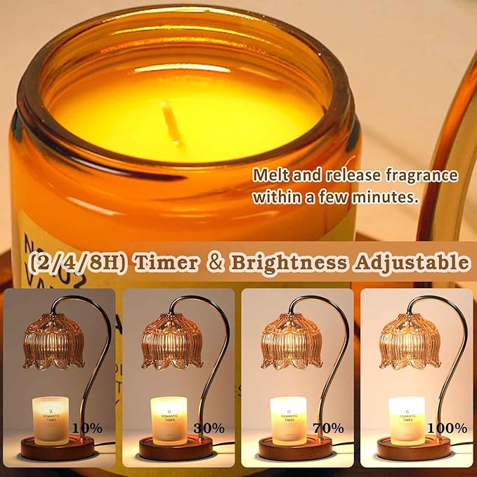 Flower Candle Warmer Lamp with Timer, Dimmable Candle Lamp Warmer, Birthday Christmas Gifts for Women Mom, House Warming for New Home Decor, Lotus Wax Melt Warmer for Jar Candles