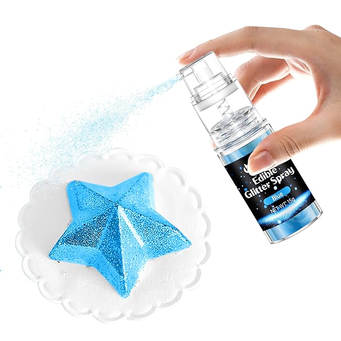 Blue Edible Glitter Spray - 15g Edible Blue Glitter for Cakes Food Grade Metallic Shimmer Powder Cake Spray for Cookie Decorating Chocolate Strawberry