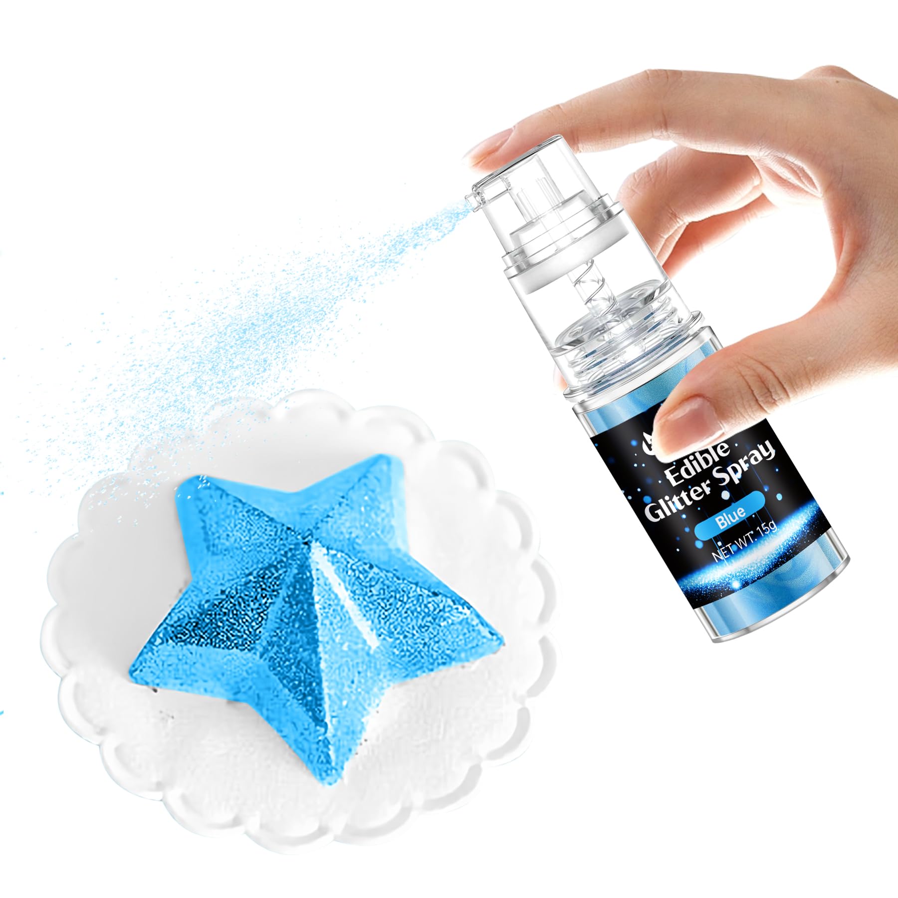 Blue Edible Glitter Spray - 15g Food Grade Blue Luster Dust Shimmer Powder Spray for Cakes, Cookies, Chocolate, Strawberries, Drinks & Cocktails