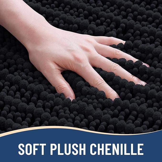 Arotive Luxury Chenille Bathroom Rug Mat, Extra Soft Thick Absorbent Shaggy Bath Rugs, Non-Slip Machine Wash Dry, Plush Bath Mats for Bathroom, Shower and Tub, 47x24, Black