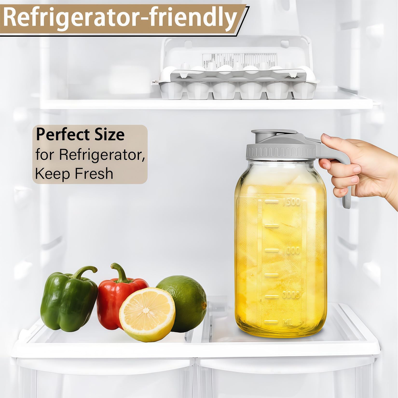 64oz (2 quart) Glass Pitcher with Lid, Mason Jar Pitcher, Glass Container