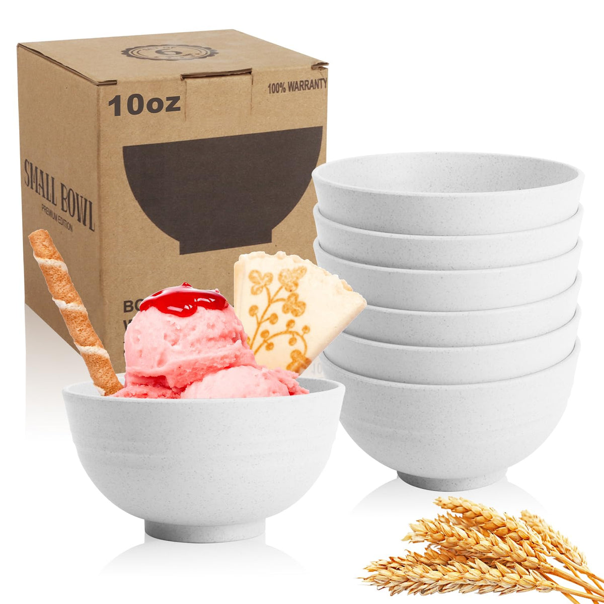 Wrova Mini Wheat Straw Bowls Set of 6, Unbreakable Snack Bowls for Kids