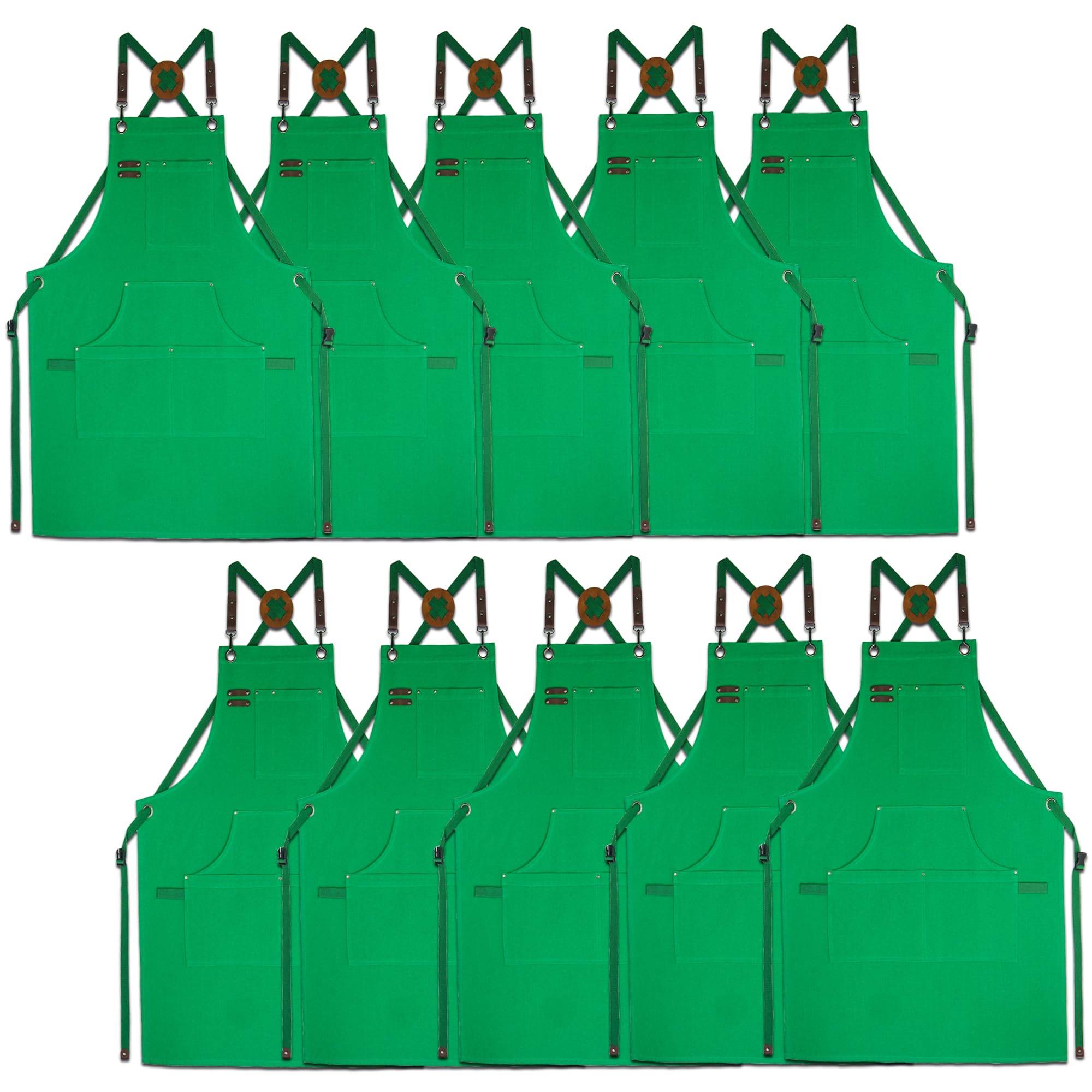 Stenffy 10 Pack Kitchen Apron, Work Apron, Canvas Apron, Green