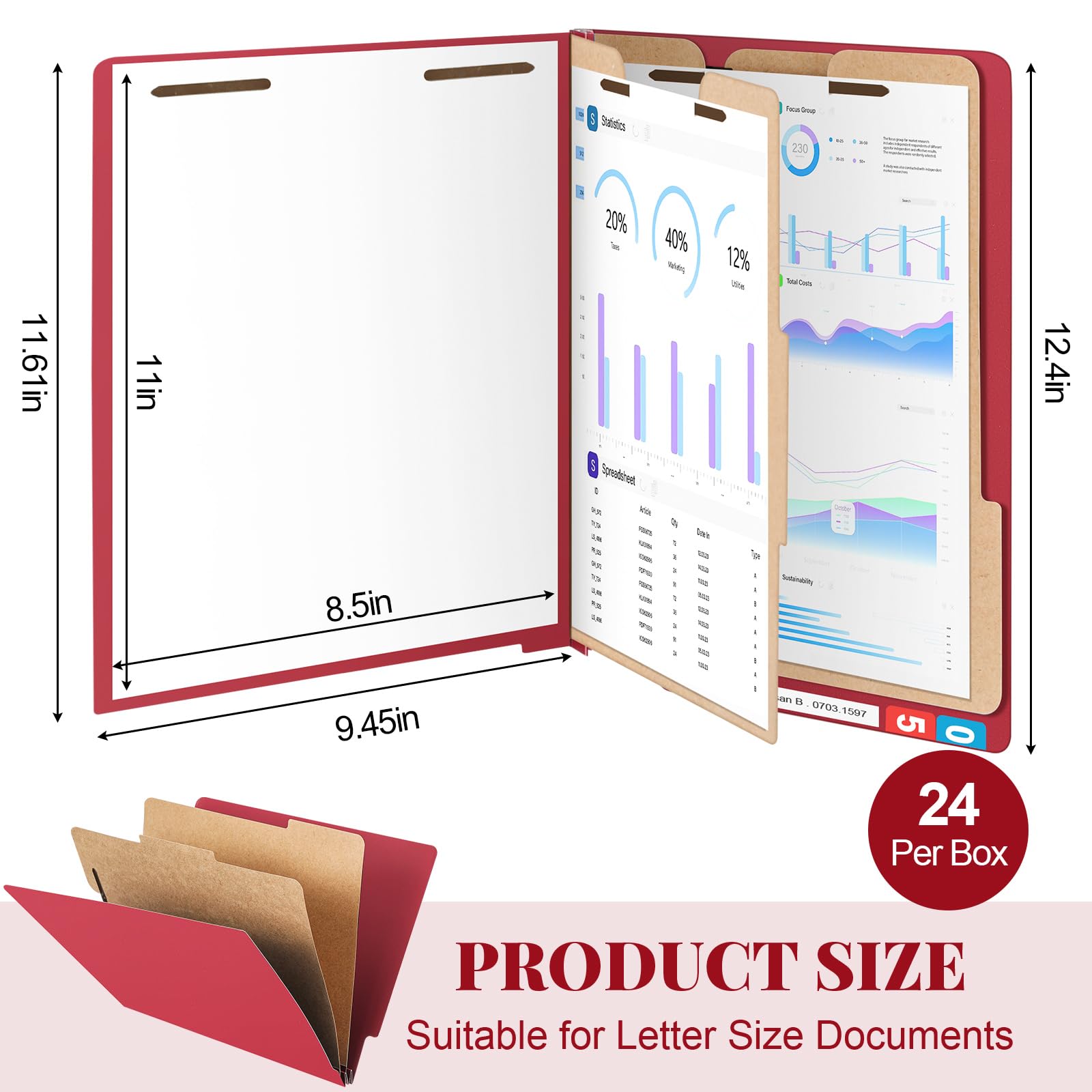 Skyygemm 24 Pack Classification Folders, Letter Size,2 Dividers,Dark Red