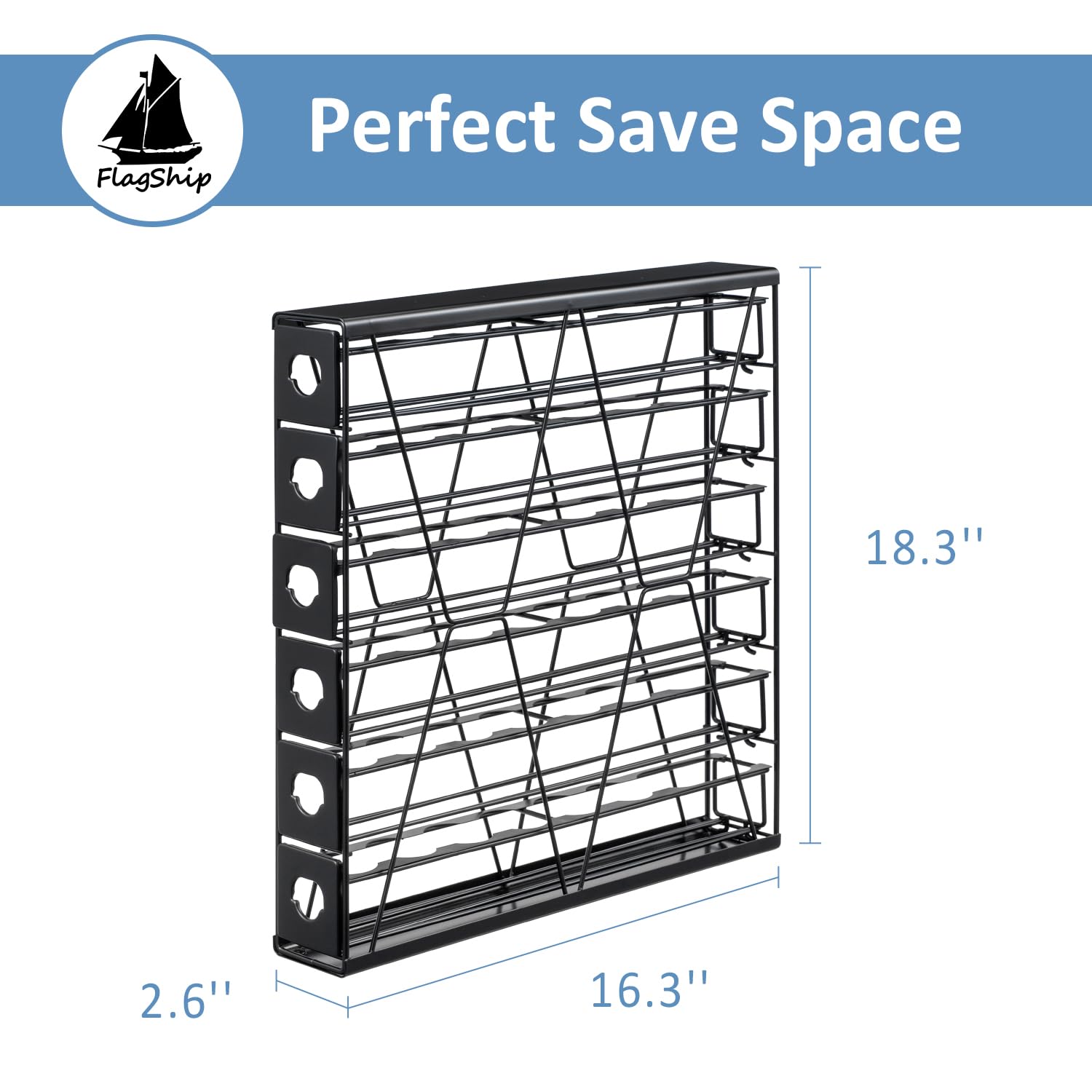 FlagShip 6-Tier Coffee Pod Holder for K Cup - 48 Capsule Max Capacity Metal Rack, Ultra-Efficient Corner Storage Space Saving Design